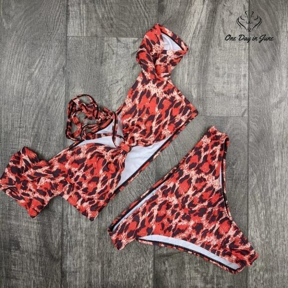 Prettygarden Crop Off-Shoulder High Cut Bikini Swimsuit Size M - Picture 3 of 4